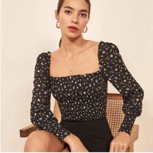 Reformation Black Floral Blouse